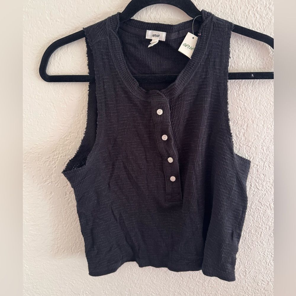 Aerie Gray Fitted Sleeveless Polo Tank Top